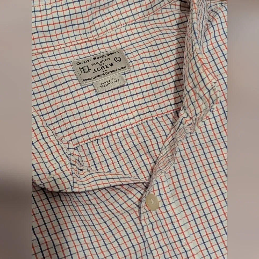 J. Crew Large White Orange Blue Plaid Button Front Cotton Shirt Old Money Preppy
